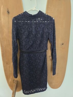 Classic Navy Lace Long-Sleeve Mini Dress